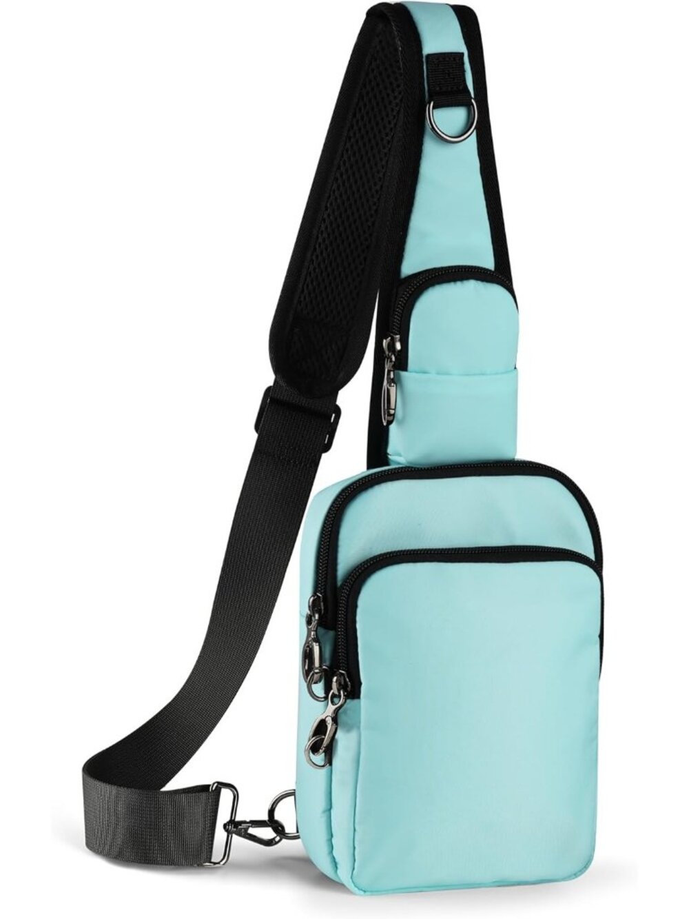 Women's Light Blue Chest Fanny Pack Crossbody Bag with Zipper Lock RFID Blocking